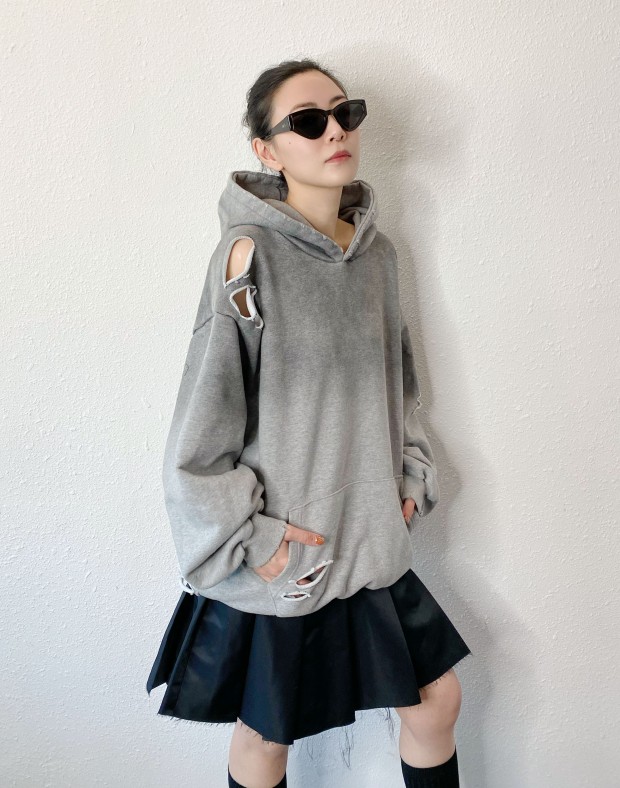 Grey Dirty Paint Hoodie #250105